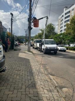 Defesa Civil corta cabos de telefonia em situação irregular na avenida Brasil 